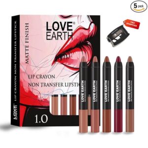 Love Earth Crayon Lipsticks 1.O Matte Finish Combo Kit | Lightweight, Non-Lasting, Non-Transfer,Smudge Proof, Creamy Matte Lipstick Set | Multicolor Crayon Lipsticks - (3.5g X 5) 17.5gm